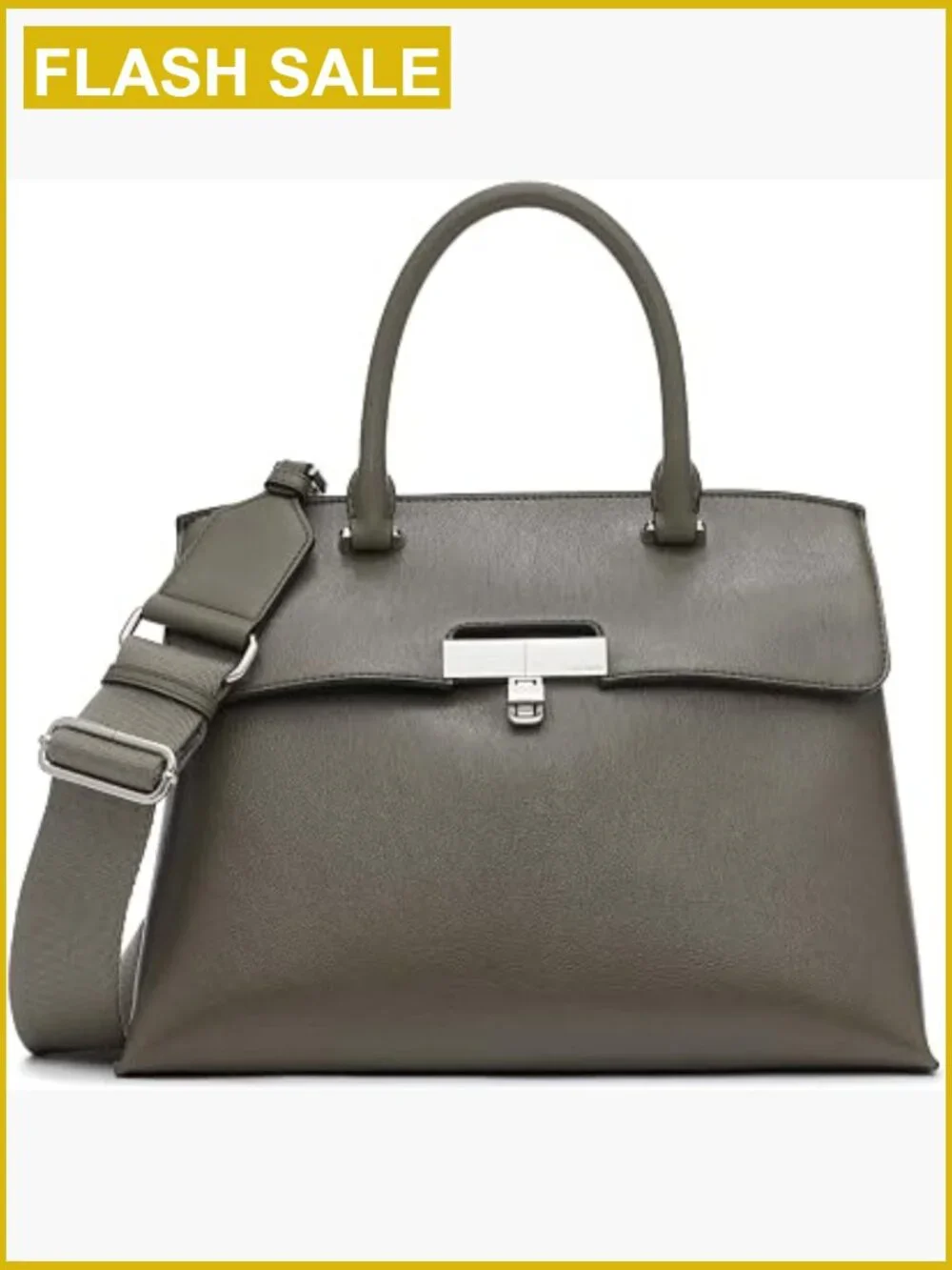 Turn Lock Satchel Crossbody Bag Faux Leather 3 Pockets